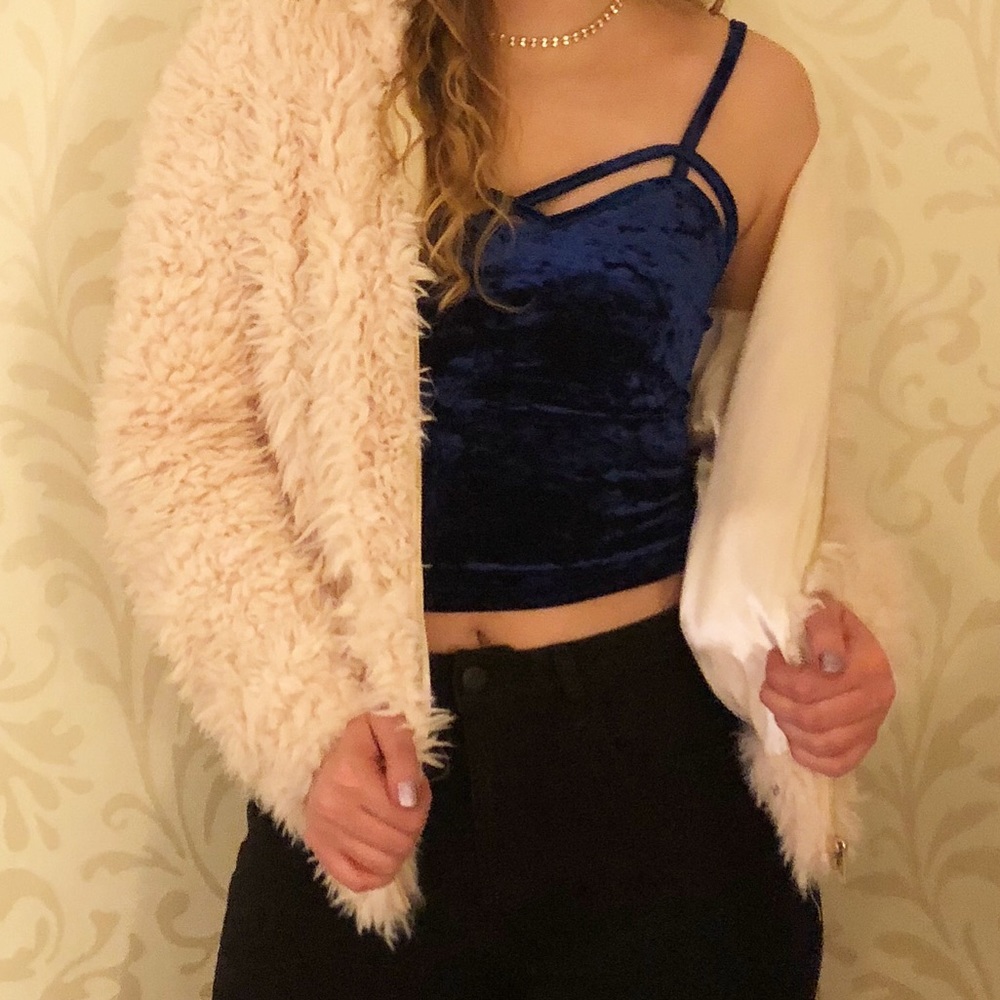 Navy Blue Velvet Crop Top